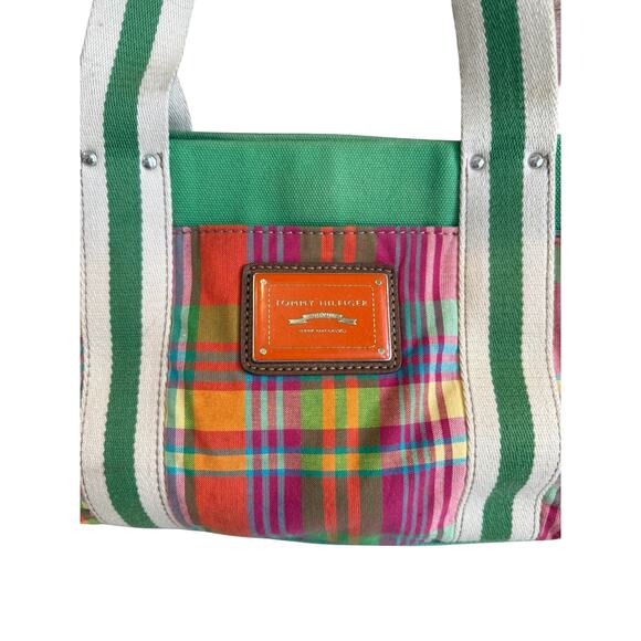 Tommy Hilfiger Preppy Madras Plaid Medium Canvas Tote Bag - Picture 2 of 8